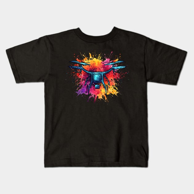 Drone Pilot Art Colorful Drone Racing Kids T-Shirt by Visual Vibes